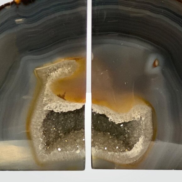 Agate Crystal Bookends w/ Geode Center, Natural Stone, Bookshelf, 6+ lbs. (FA) - Picture 3 of 16
